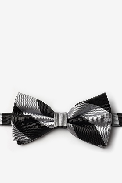 Black Silver Mens Bow Tie Woven Thin Stripe Classic Pre-Tied Bowtie by DQT 