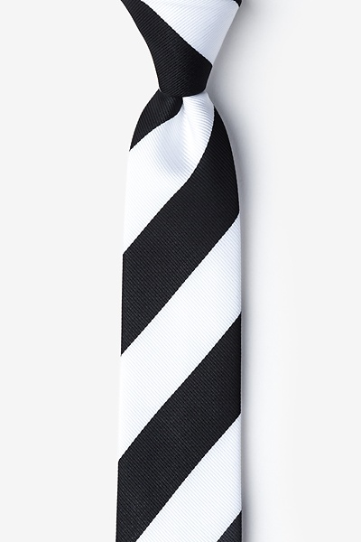 Black Microfiber Black & White Stripe Skinny Tie