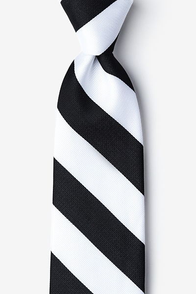 Black Microfiber Black & White Stripe Tie