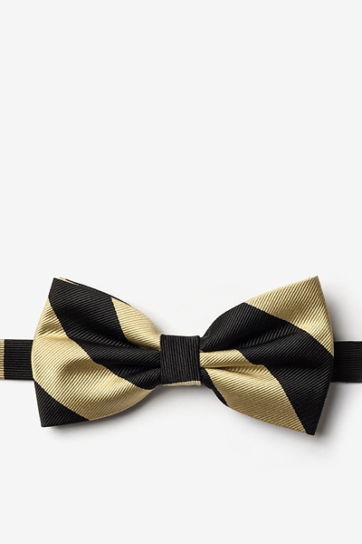 Black Microfiber Black & Gold Stripe Pre-Tied Bow Tie
