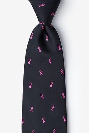 Breast Cancer Ribbon Black Extra Long Tie