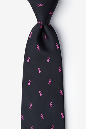 _Breast Cancer Ribbon Black Extra Long Tie_