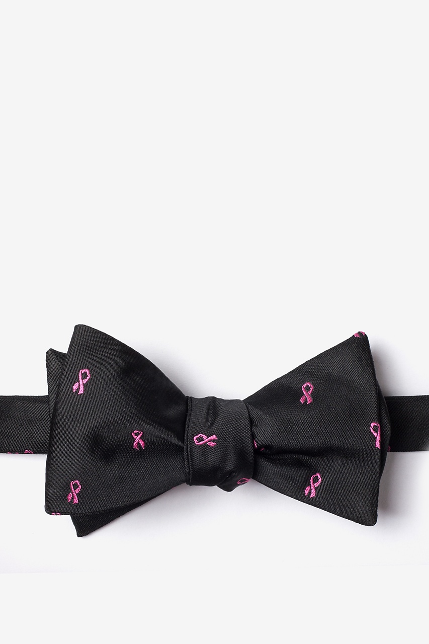 Breast Cancer Ribbon Black Self-Tie Bow Tie Photo (0)
