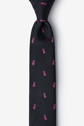 Breast Cancer Ribbon Black Skinny Tie