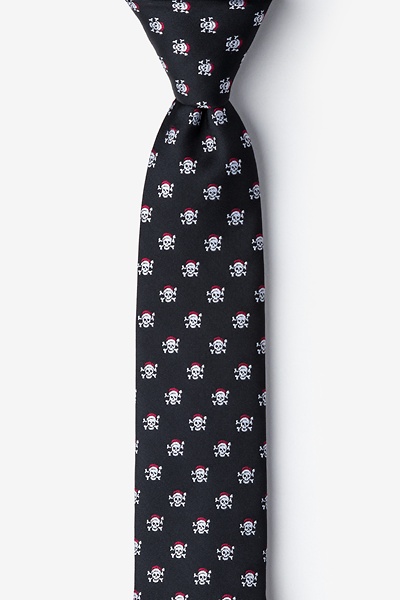 Black Microfiber Christmas Skulls Skinny Tie