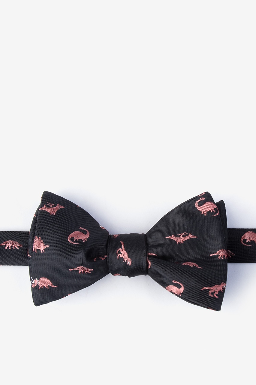 Coral Dinosaurs Roaming Black Self-Tie Bow Tie Photo (0)