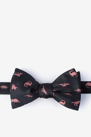 _Coral Dinosaurs Roaming Black Self-Tie Bow Tie_