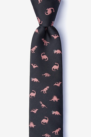 _Coral Dinosaurs Roaming Black Skinny Tie_