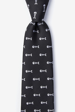 _Fish Bones Black Extra Long Tie_