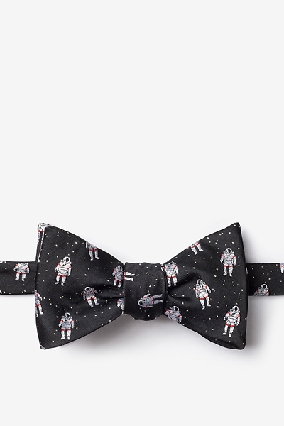 Black Microfiber Floating Astronauts Self-Tie Bow Tie