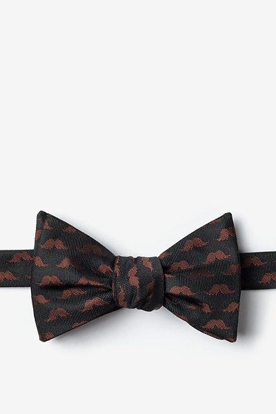 Black Microfiber Mustache Repeat Self-Tie Bow Tie