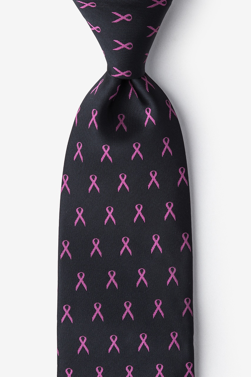 Pink Ribbon for Breast Cancer Awareness Black Extra Long Tie Photo (0)