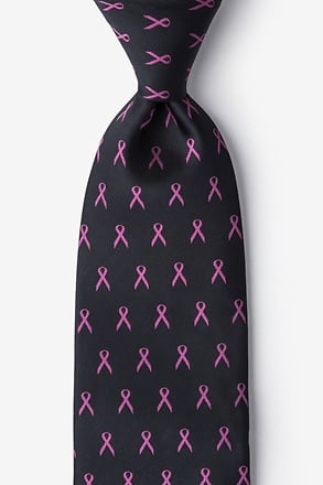 Pink Ribbon for Breast Cancer Awareness Black Extra Long Tie