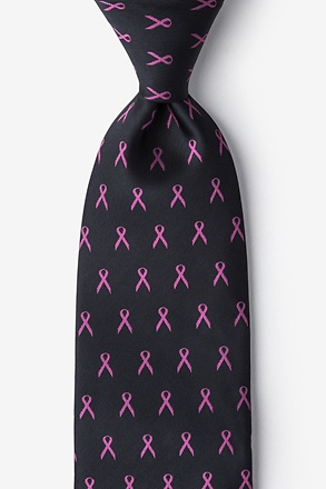 Pink Ribbon for Breast Cancer Awareness Black Extra Long Tie