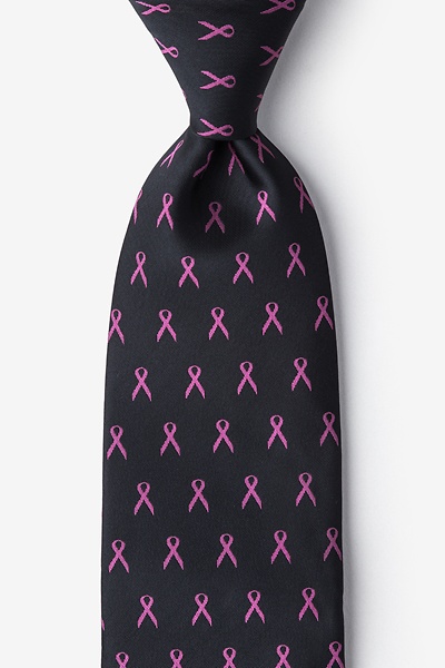 Black Microfiber Pink Ribbon for Breast Cancer Awareness Extra Long Tie