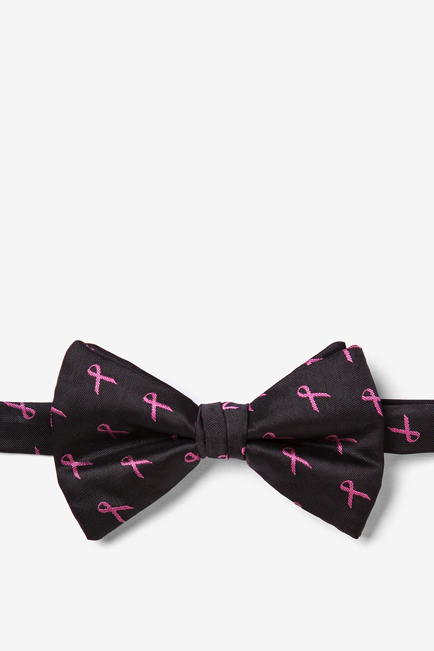 Pink Ribbon for Breast Cancer Awareness Black Pre-Tied Bow Tie Photo (0)
