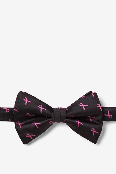 Black Microfiber Pink Ribbon for Breast Cancer Awareness Pre-Tied Bow Tie