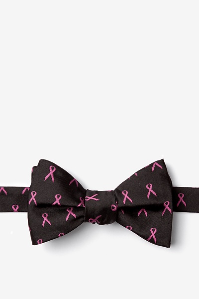 Black Microfiber Pink Ribbon for Breast Cancer Awareness Self-Tie Bow Tie