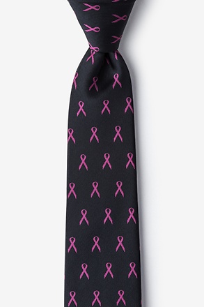 Pink Ribbon for Breast Cancer Awareness Black Skinny Tie