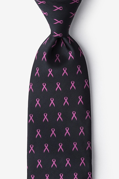 Black Microfiber Pink Ribbon for Breast Cancer Awareness Tie