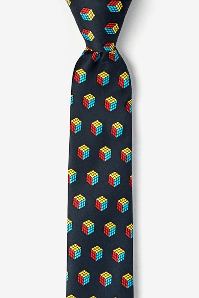 Black Microfiber Puzzle Cubes Skinny Tie | Ties.com