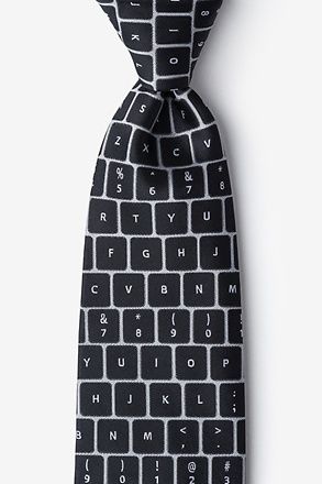 _QWERTY Keyboard 2.0 Black Extra Long Tie_