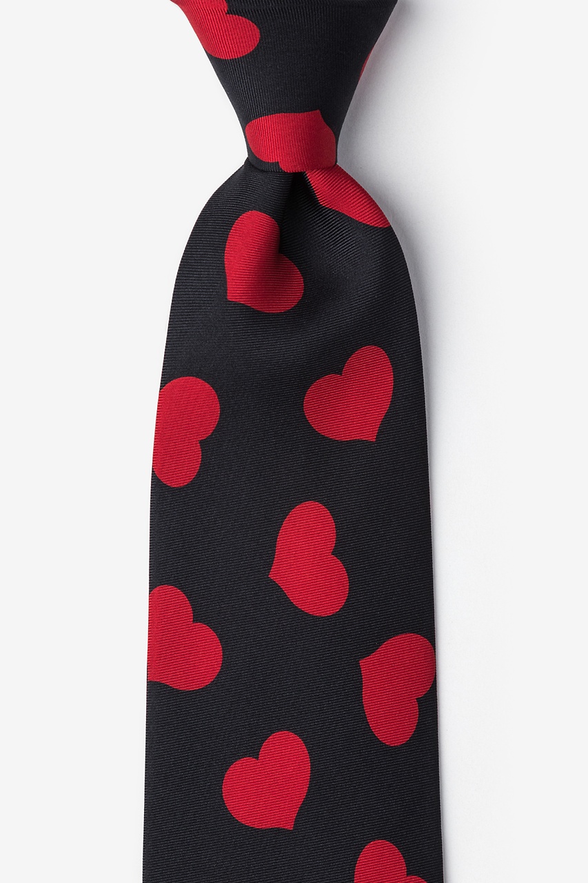 Black Microfiber Red Hearts Tie