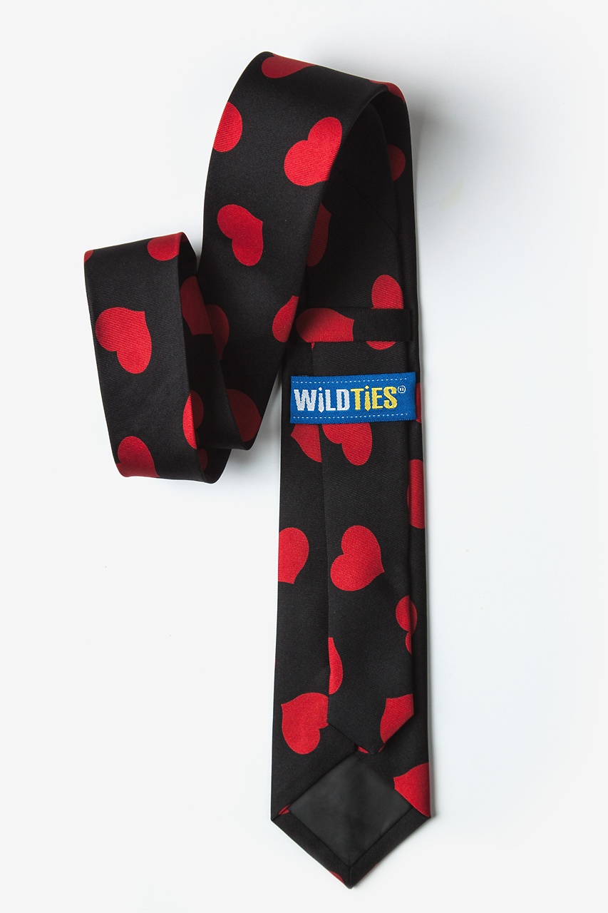 Black Microfiber Red Hearts Tie For Boys