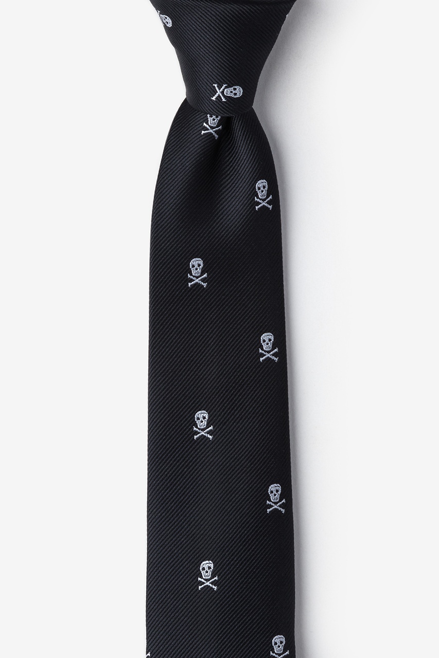 Skull & Crossbones Black Skinny Tie Photo (0)
