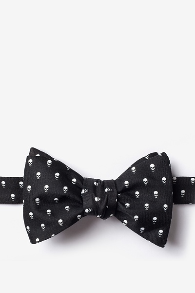 Black Microfiber Skull Polka Dot Self-Tie Bow Tie