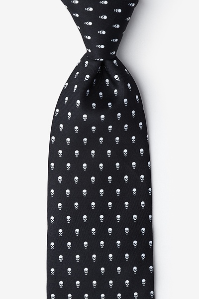 Black Microfiber Skull Polka Dot Tie