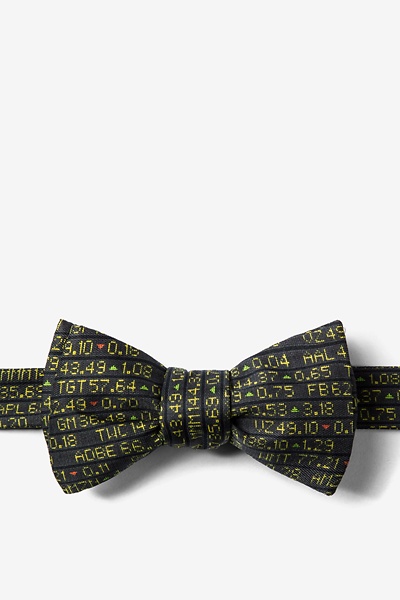 Black Microfiber Stock Ticker Self-Tie Bow Tie