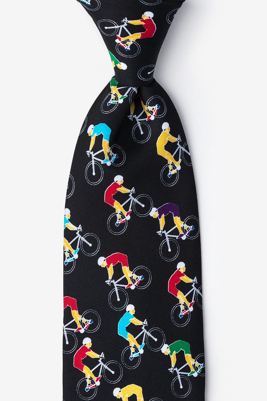 Black Polyester Biking Fun Tie