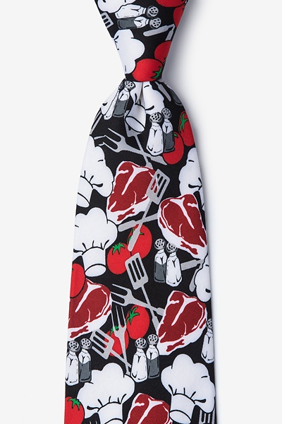 Black Polyester Kiss The Cook Tie