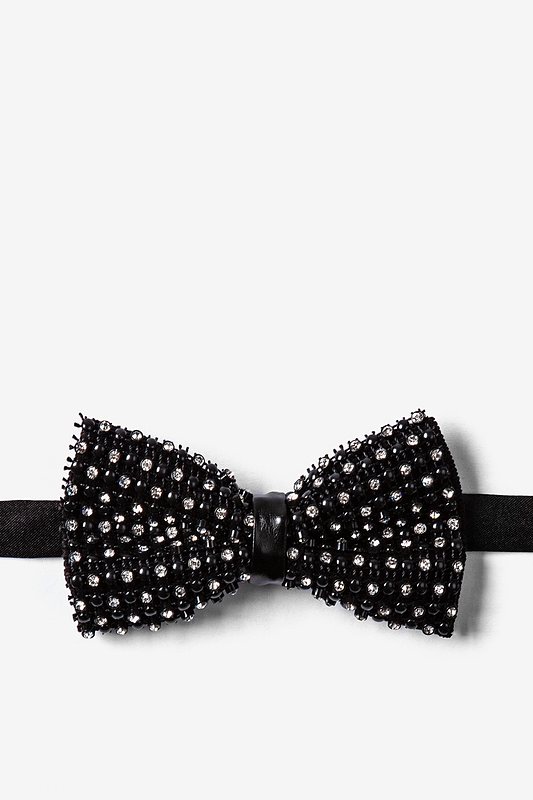 Black Polyester Rhinestone Covered Black PreTied Bow Tie