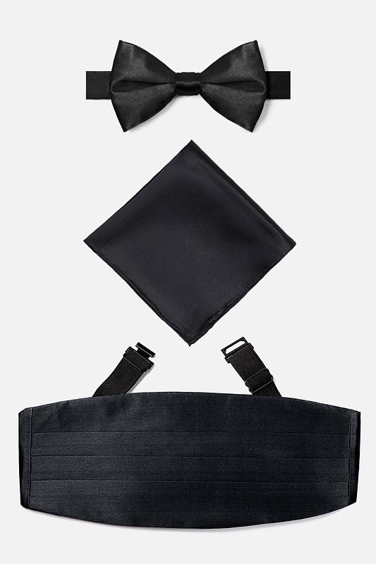 Black Silk Black Pretied Bow Tie Cummerbund Set