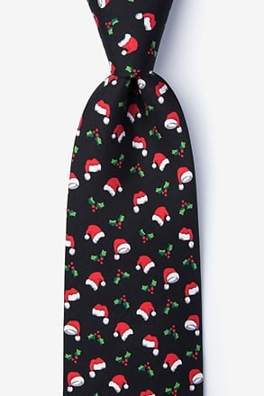 _Christmas Caps Black Extra Long Tie_