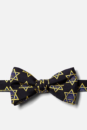 Hanukkah Menorah and Star Black Pre-Tied Bow Tie