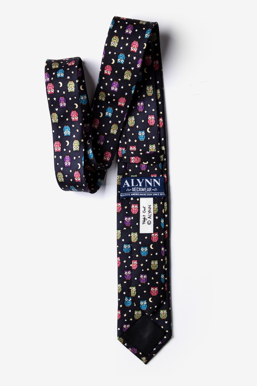 Night Owl Black Skinny Silk Tie | Nerdy Animal Neckties | Ties.com