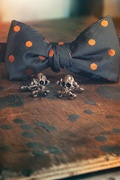 Orange Polka Dot Black Self-Tie Bow Tie Photo (1)