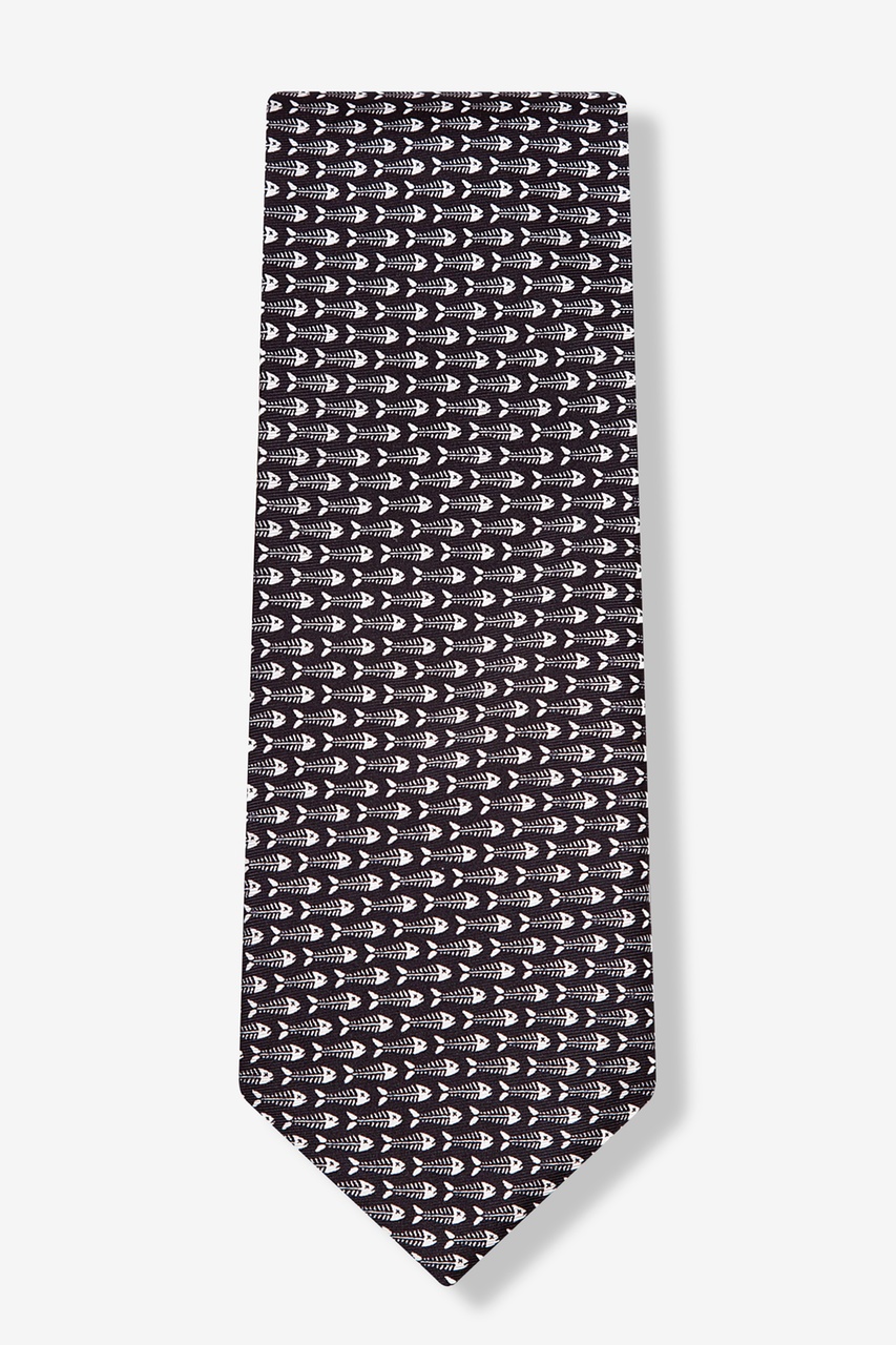 Fishbones Black Silk Tie Animal Neckties