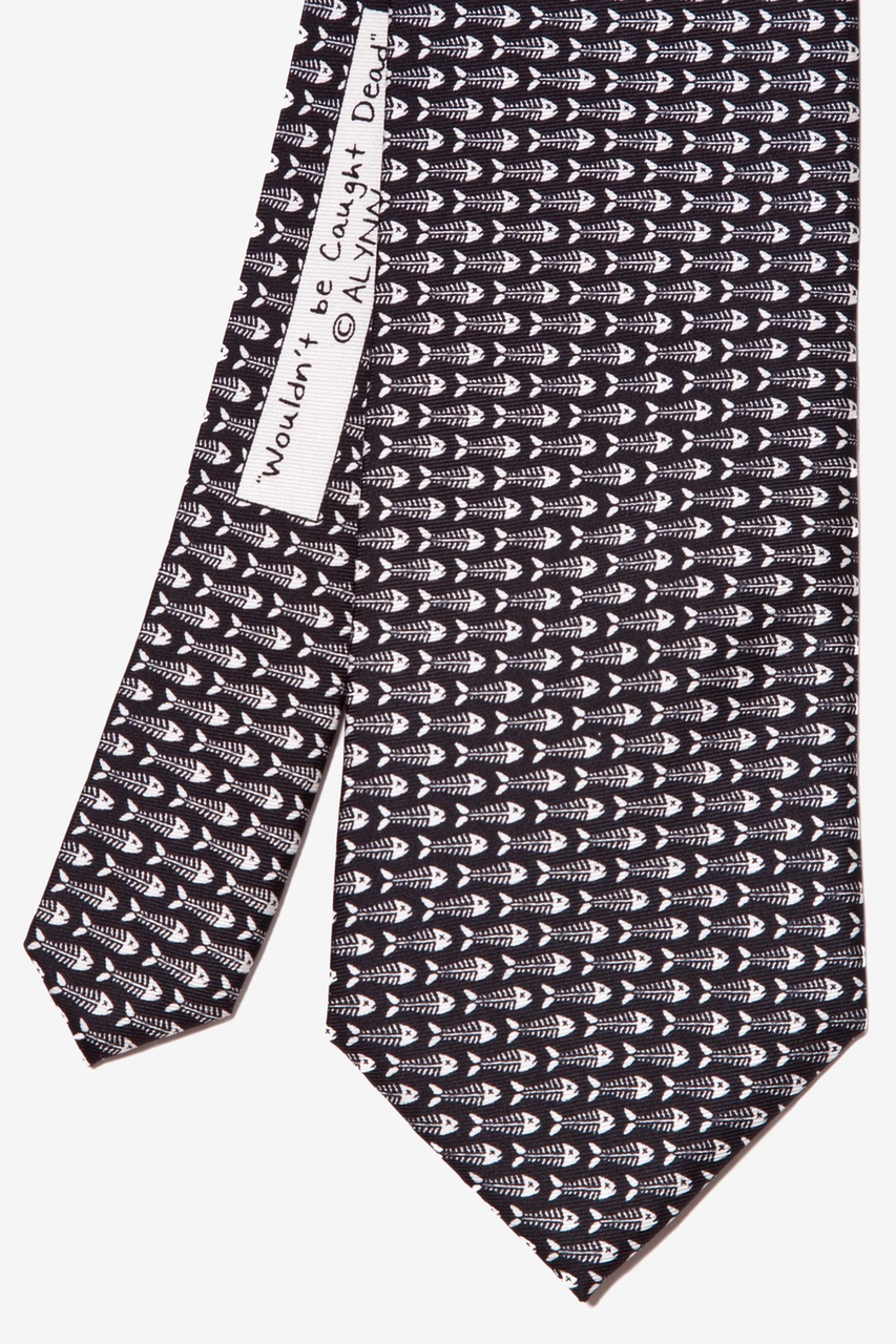 Fishbones Black Silk Tie Animal Neckties