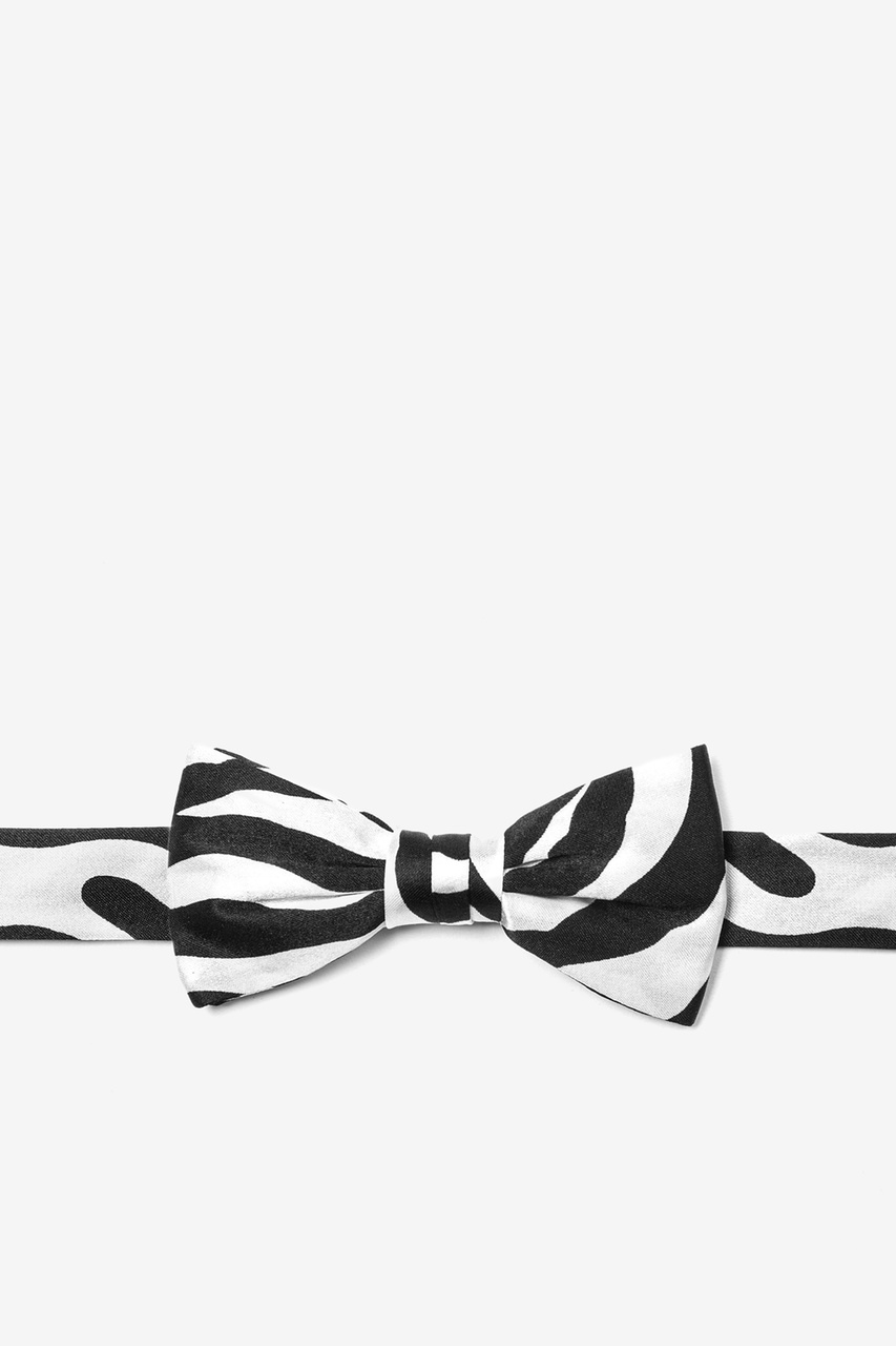 Black Silk Zebra Print Bow Tie For Boys