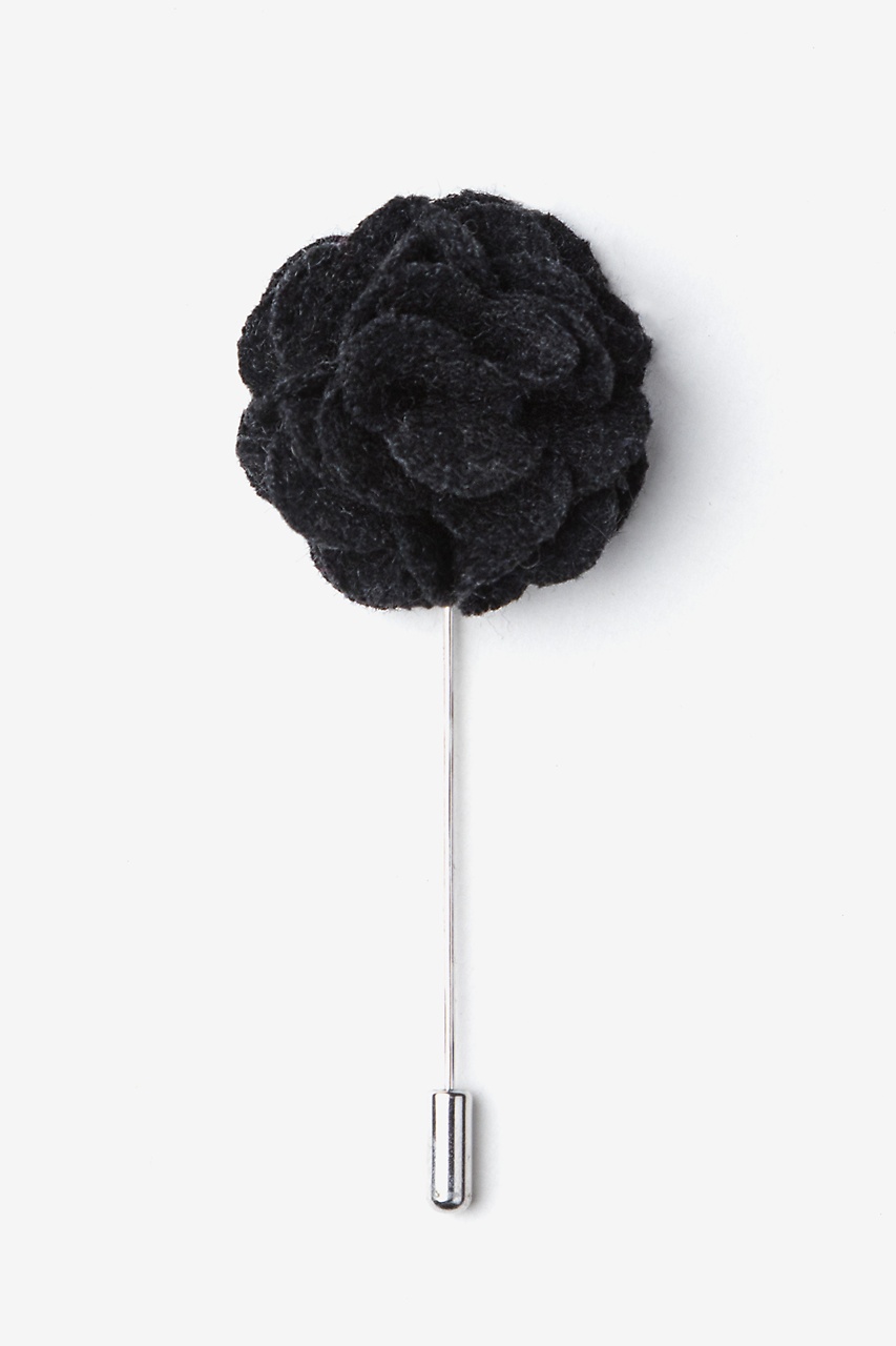 Black Wool Felt Flower Lapel Pin Photo (0)