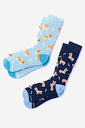 Corgi Gang Blue His & Hers Socks