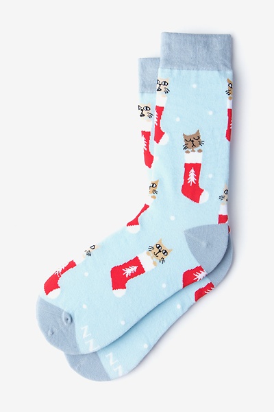 Blue Carded Cotton Meowy Christmas Women's Sock | Ties.com
