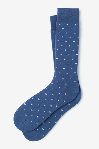 Blue Carded Cotton Roosevelt Medium-Large Sock