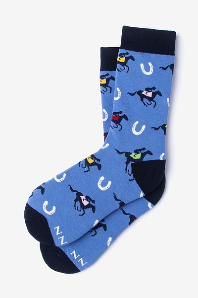 Blue Carded Cotton Talk Derby to Me Small-Medium Sock