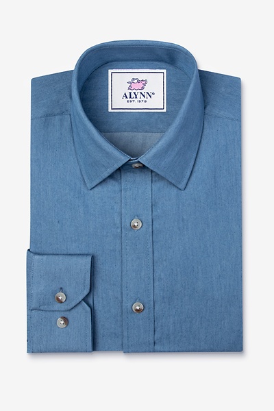 Blue Cotton Liam Denim Classic Fit Untuckable Dress Shirt | Ties.com