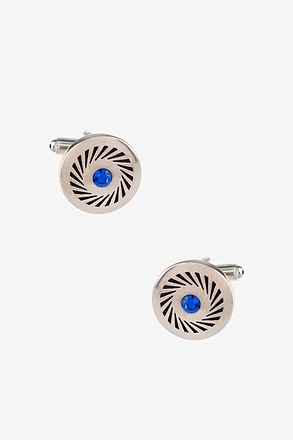Rhinestone wheel Blue Cufflinks